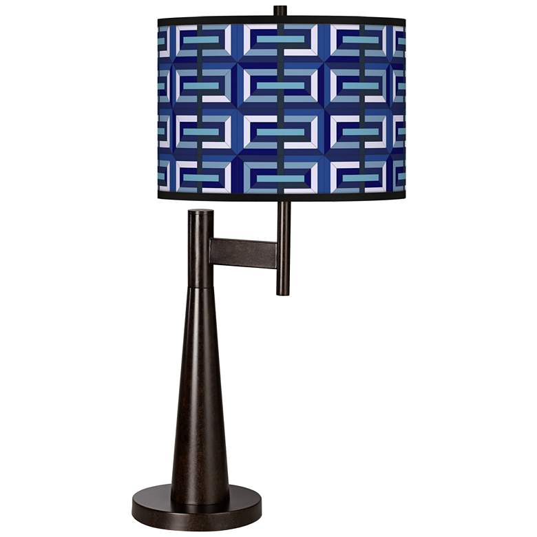 Image 1 Giclee Glow Novo 30 3/4" Parquet Blue Shade Bronze Table Lamp