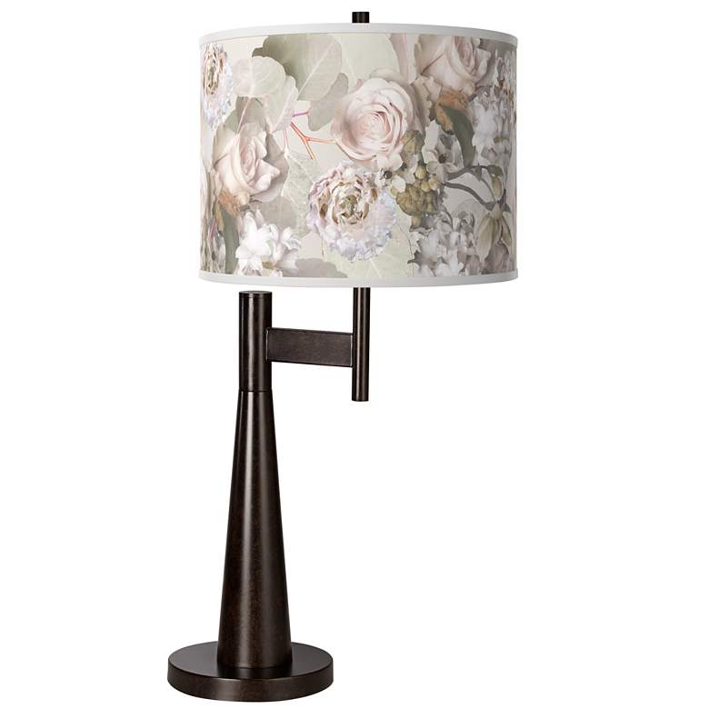 Image 1 Giclee Glow Novo 30 3/4" Rosy Blossoms Shade and Bronze Table Lamp
