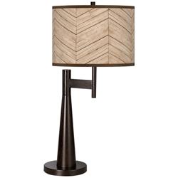 Giclee Glow Novo 30 3/4&quot; Rustic Woodwork Shade Bronze Table Lamp