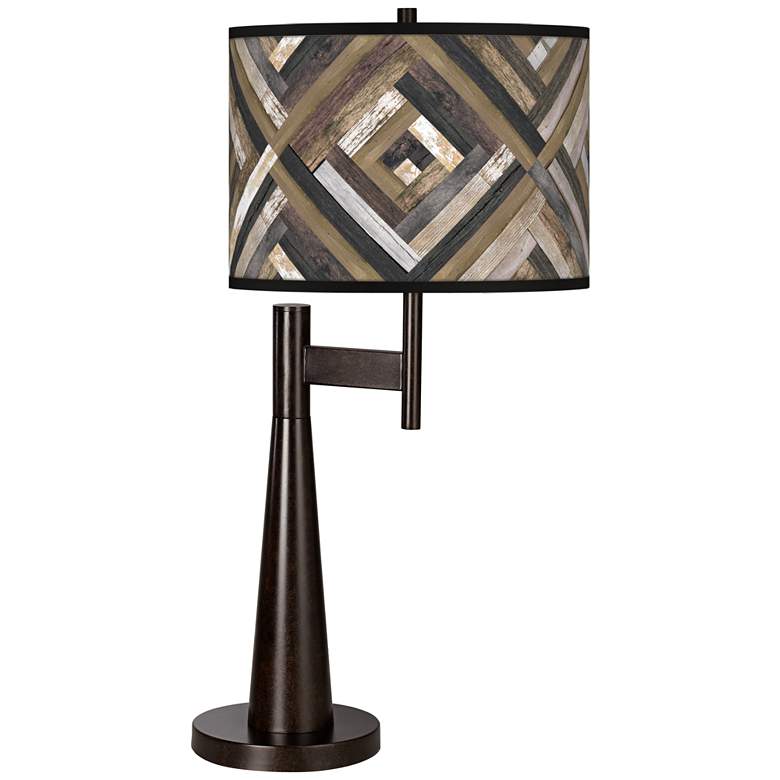 Image 1 Giclee Glow Novo 30 3/4" Woodwork Diamonds Shade Bronze Table Lamp