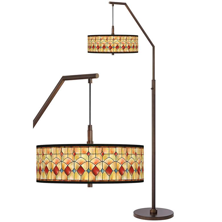 Image 1 Giclee Glow Reds Shade Pattern 71 1/2" Bronze Arc Floor Lamp