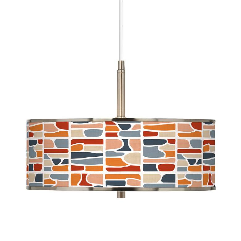 Image 1 Giclee Glow Retro Cobblestones 16" Wide Drum Shade Pendant Light
