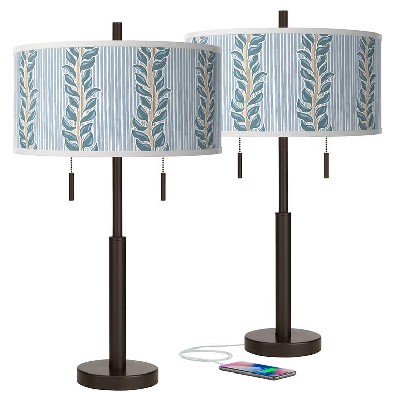 Image 1 Giclee Glow Robbie 25 1/2" Drifting Petals Bronze USB Lamps Set of 2