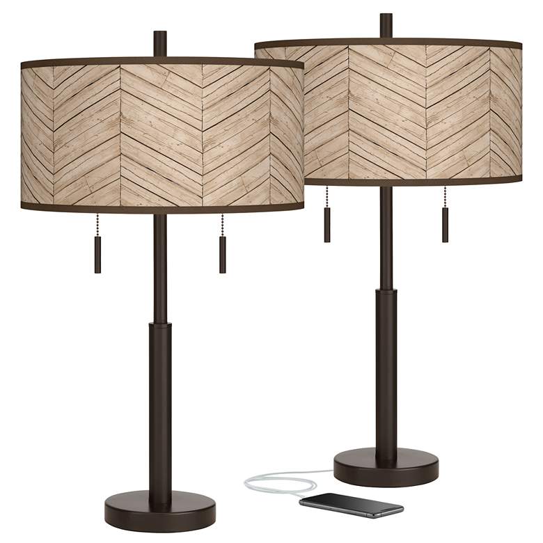 Image 1 Giclee Glow Robbie 25 1/2" Rustic Woodwork Bronze USB Lamps Set of 2