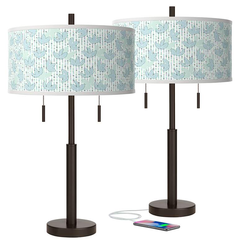 Image 1 Giclee Glow Robbie 25 1/2" Spring Shade Bronze USB Lamps Set of 2