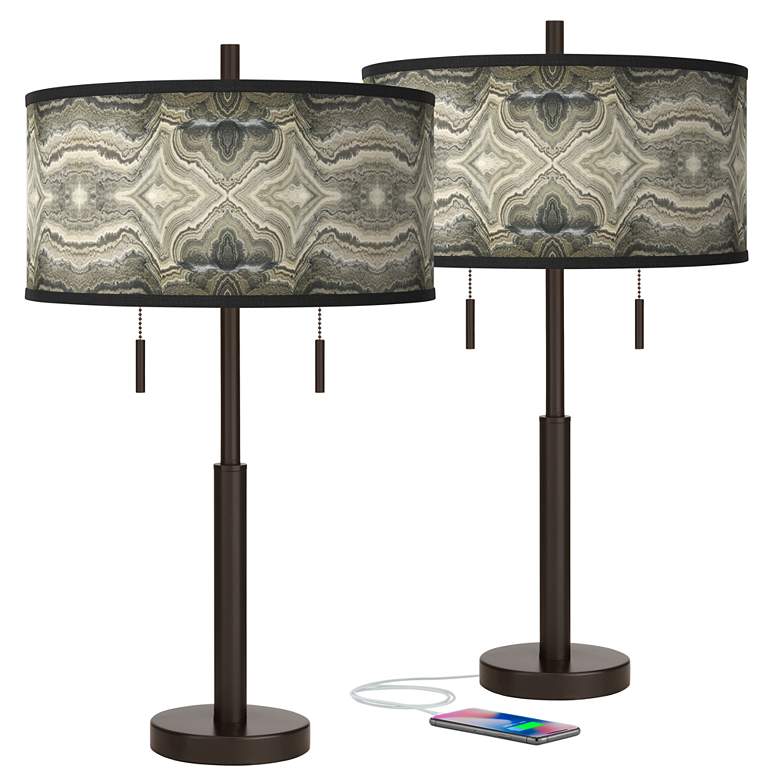 Image 1 Giclee Glow Robbie 25 1/2" Sprouting Marble Shade USB Lamps Set of 2