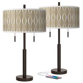 Image1 of Giclee Glow Robbie 25 1/2" Swell Shade with Bronze USB Lamps Set of 2