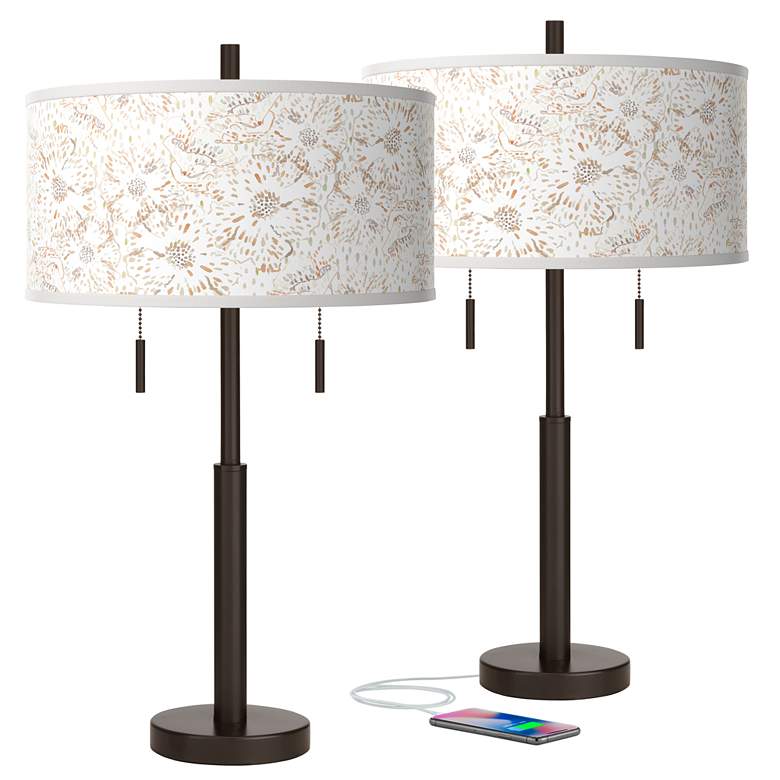 Image 1 Giclee Glow Robbie 25 1/2" Windflowers Bronze USB Table Lamps Set of 2