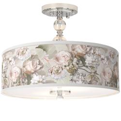 Giclee Glow Rosy Blossoms 16&quot; Wide Semi-Flush Ceiling Light