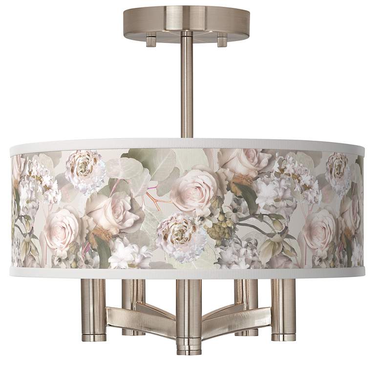 Image 1 Giclee Glow Rosy Blossoms Ava 5-Light Nickel Ceiling Light