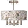 Giclee Glow Rosy Blossoms Ava 5-Light Nickel Ceiling Light