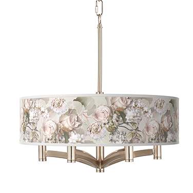 Giclee Glow Rosy Blossoms Ava 6-Light Nickel Pendant Chandelier