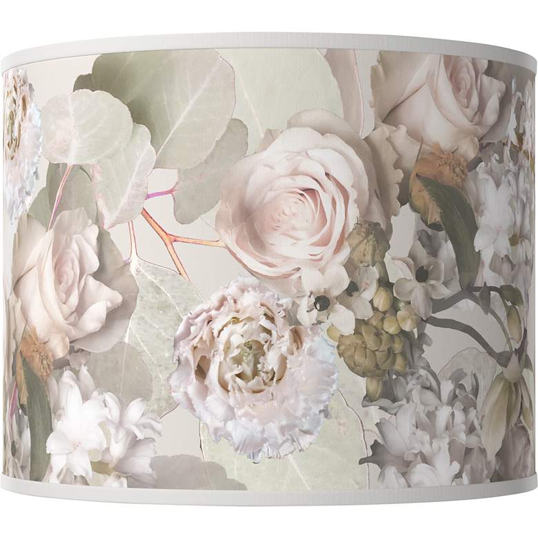 Image 1 Giclee Glow Rosy Blossoms White Drum Lamp Shade 14x14x11 (Spider)