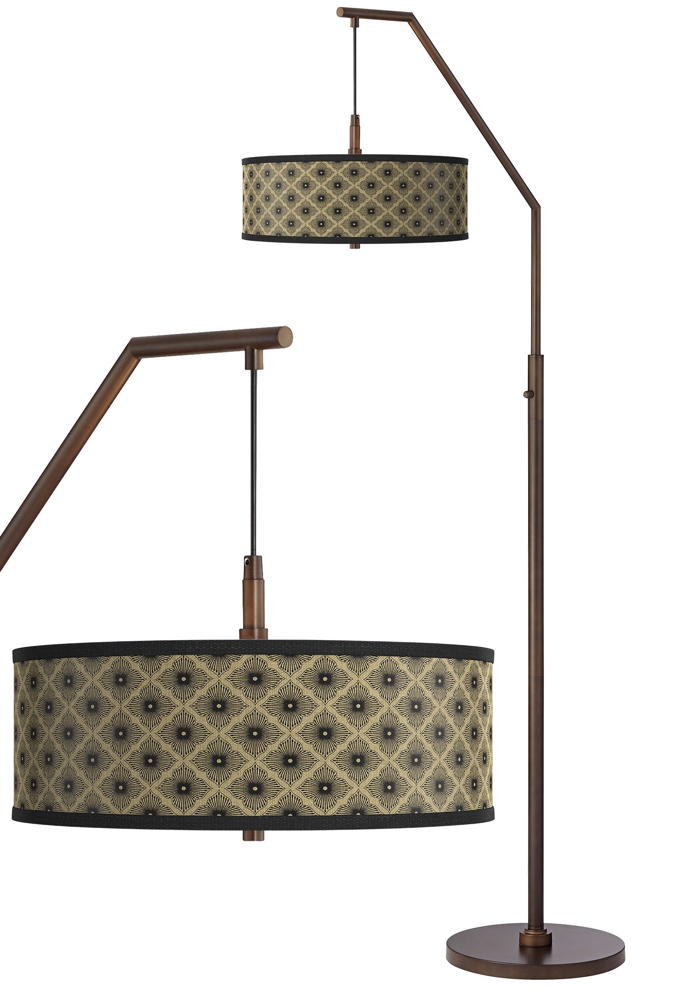 Giclee Glow Rustic Flora Shade with Bronze Downbridge Arc Floor Lamp