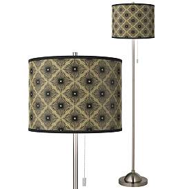 Image1 of Giclee Glow Rustic Flora Shade with Brushed Nickel Pull Chain Floor Lamp
