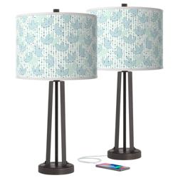 Giclee Glow Susan 25 1/2&quot; Spring Shade with Bronze USB Lamps Set of 2