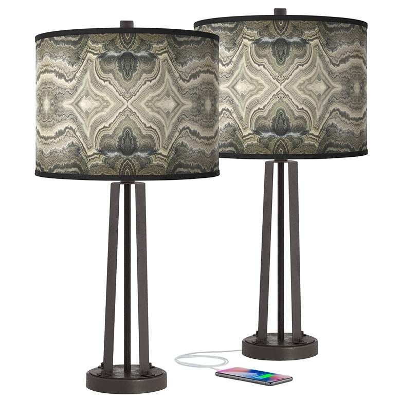 Image 1 Giclee Glow Susan 25 1/2" Sprouting Marble Shade USB Lamps Set of 2