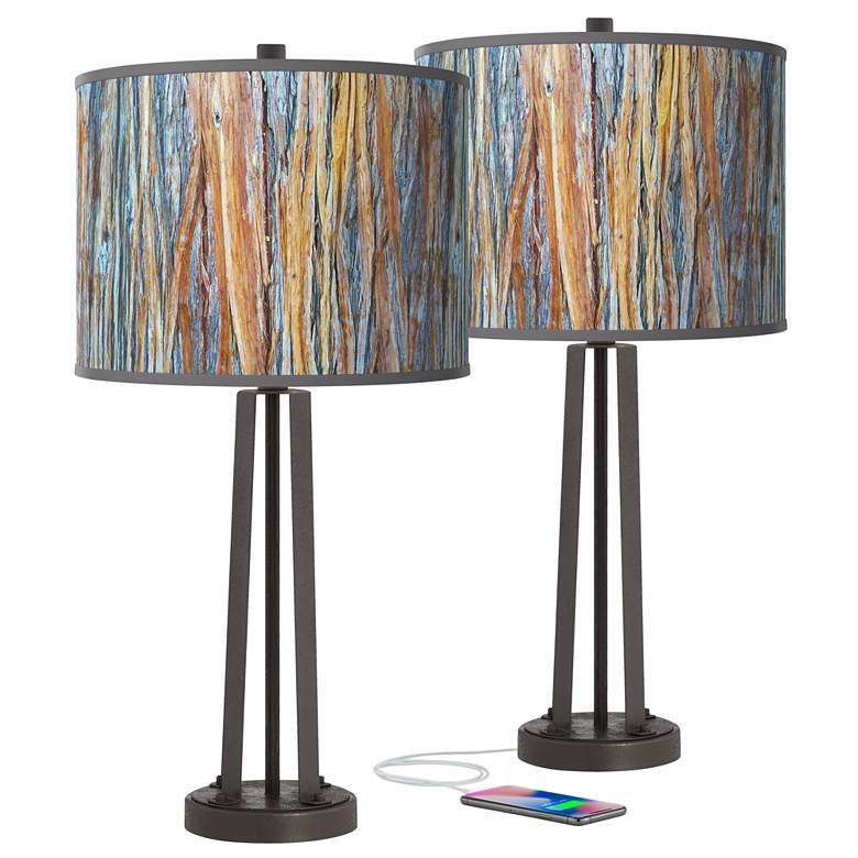 Image 1 Giclee Glow Susan 25 1/2 inch Striking Bark and Bronze USB Lamps Set of 2