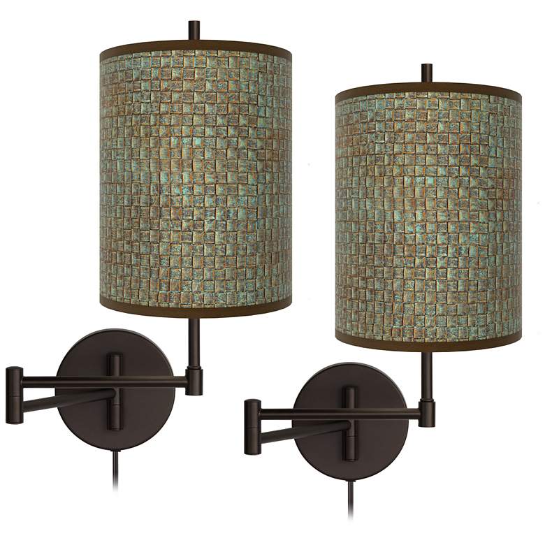 Image 1 Giclee Glow Tessa 19" Interweave Bronze Swing Arm Wall Lamps Set of 2