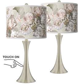 Image1 of Giclee Glow Trish 24" Rosy Blossoms and Nickel Touch Lamps Set of 2