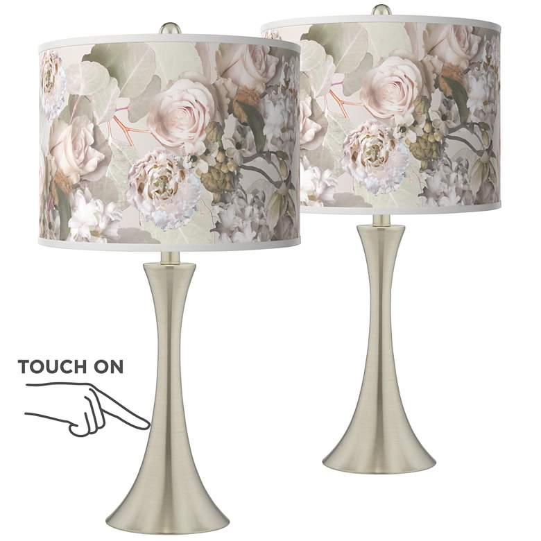 Image 1 Giclee Glow Trish 24 inch Rosy Blossoms and Nickel Touch Lamps Set of 2