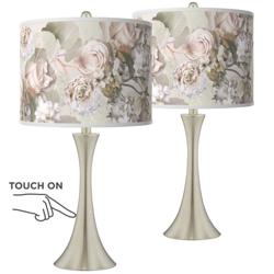 Giclee Glow Trish 24&quot; Rosy Blossoms and Nickel Touch Lamps Set of 2