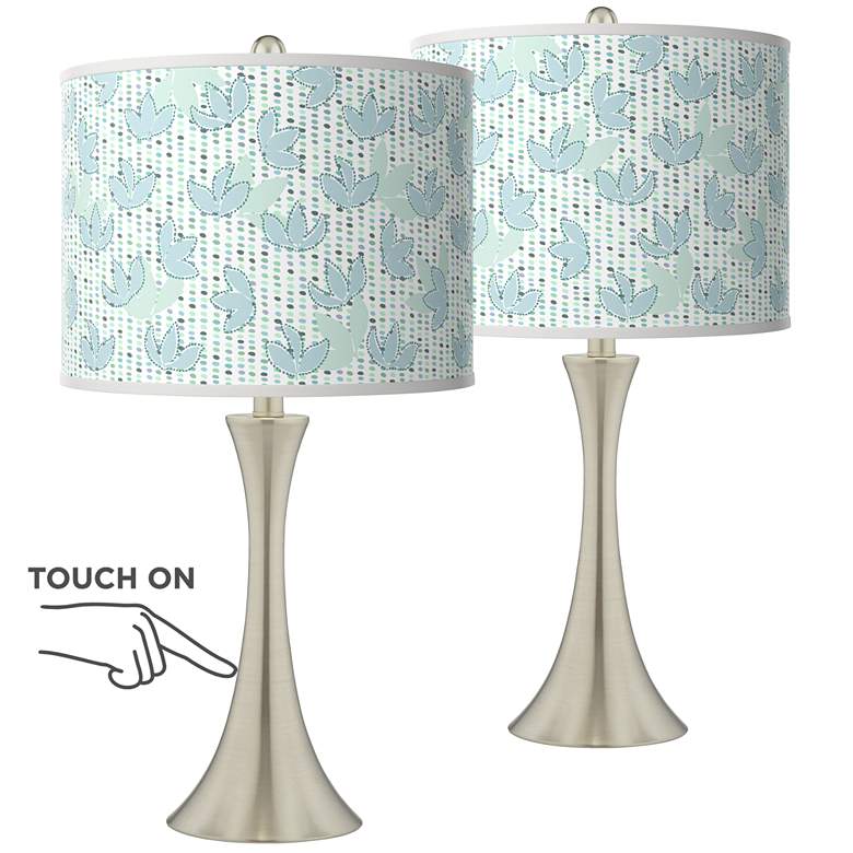 Image 1 Giclee Glow Trish 24" Spring Shade with Nickel Touch Lamps Set of 2