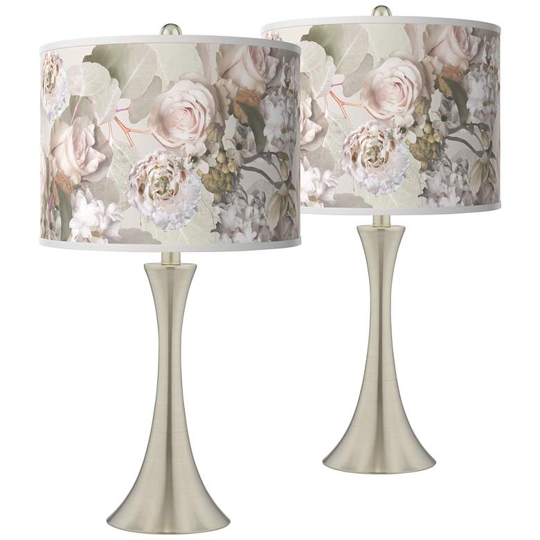 Image 1 Giclee Glow Trish 26 1/4" Rosy Blossoms Nickel Touch Lamps Set of 2