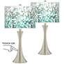 Giclee Glow Trish Aqua Mosaic Brushed Nickel Touch Table Lamps Set of 2