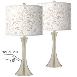 Giclee Glow Trish Windflowers 24&quot; Nickel Touch Table Lamps Set of 2