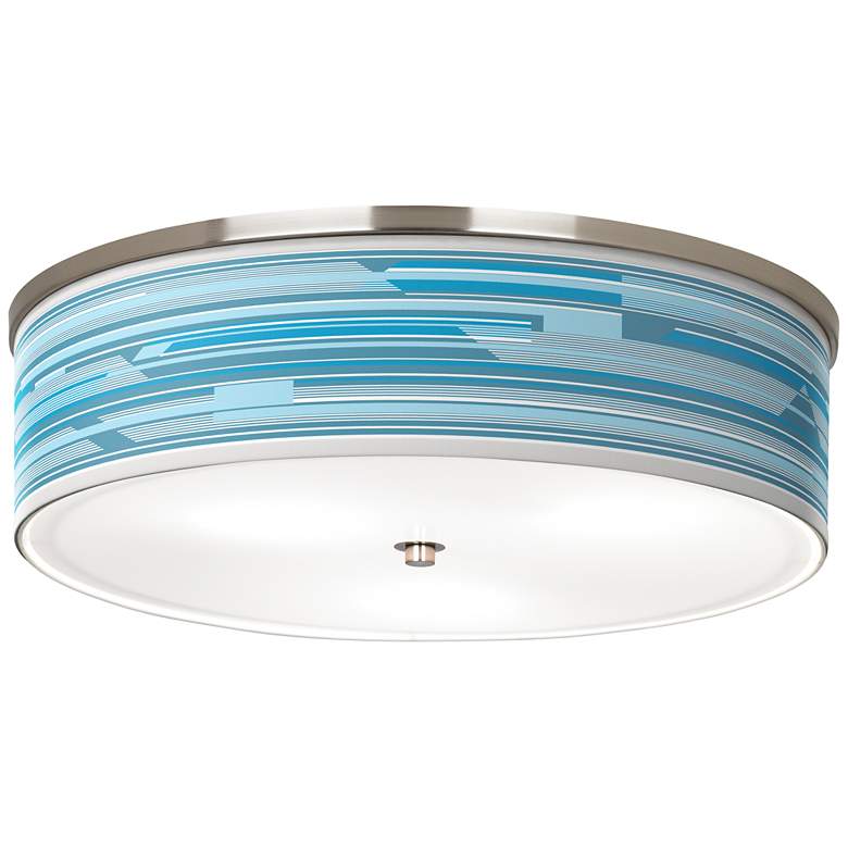 Image 1 Giclee Glow Urban Stripes Blue 20 1/4" Nickel Modern Ceiling Light