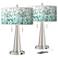 Giclee Glow Vicki 23" Aqua Mosaic and Nickel USB Table Lamps Set of 2