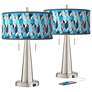 Giclee Glow Vicki 23" Blue Mosaic Shade Nickel USB Lamps Set of 2