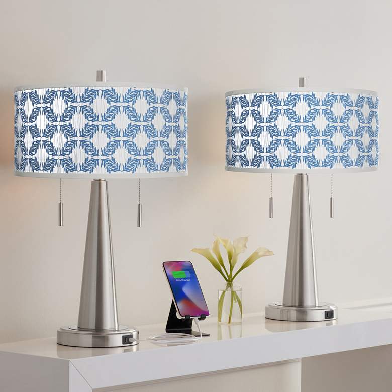 Image 1 Giclee Glow Vicki 23" Leaf Symmetry Brushed Nickel USB Lamps Set of 2