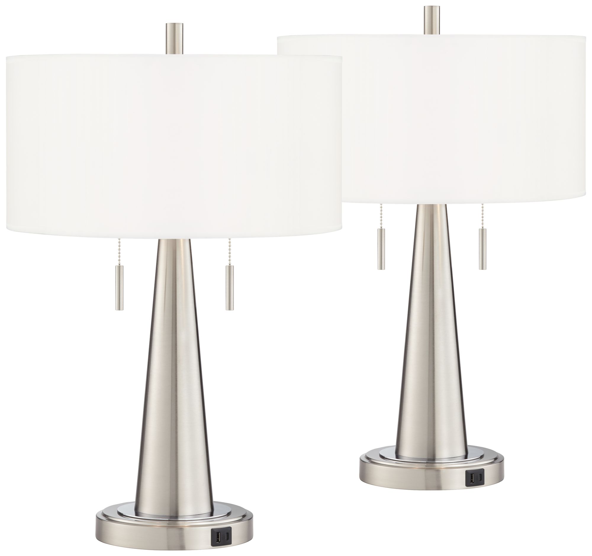 Giclee Glow Vicki 23" Modern Brushed Nickel USB Table Lamps Set of 2