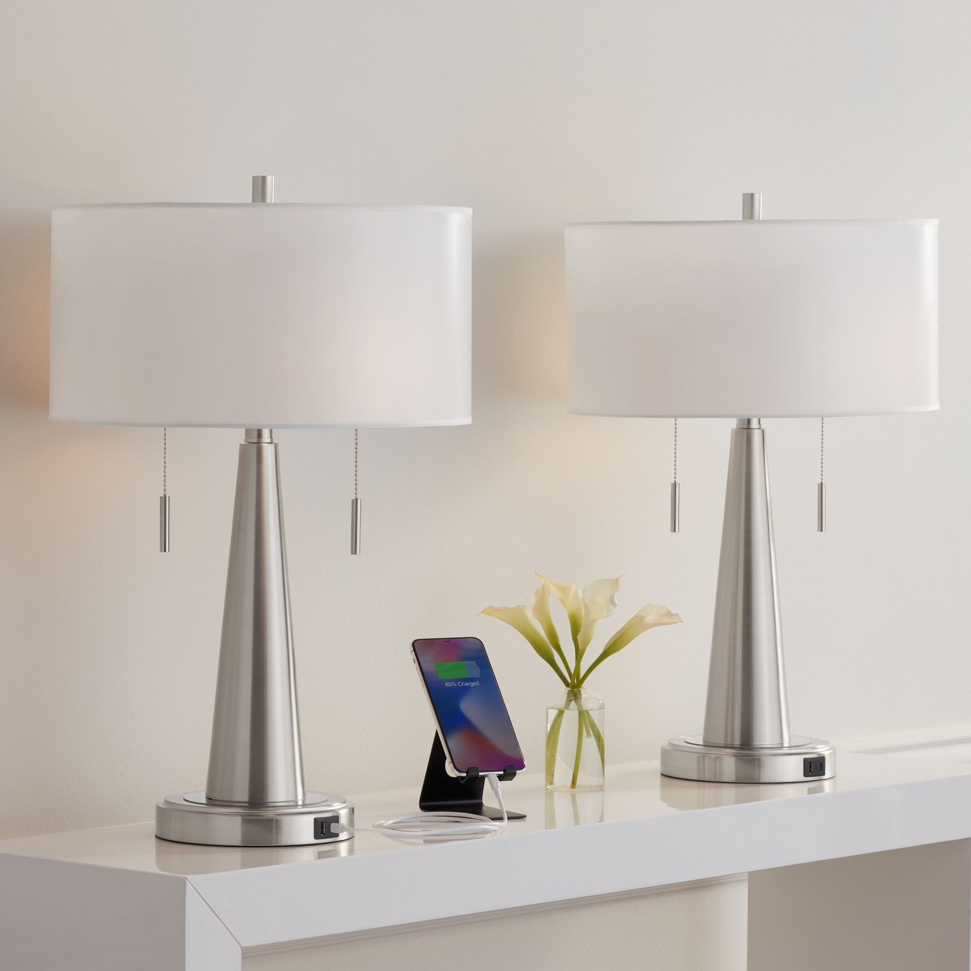 Image Giclee Glow Vicki 23" Modern Brushed Nickel USB Table Lamps Set of 2