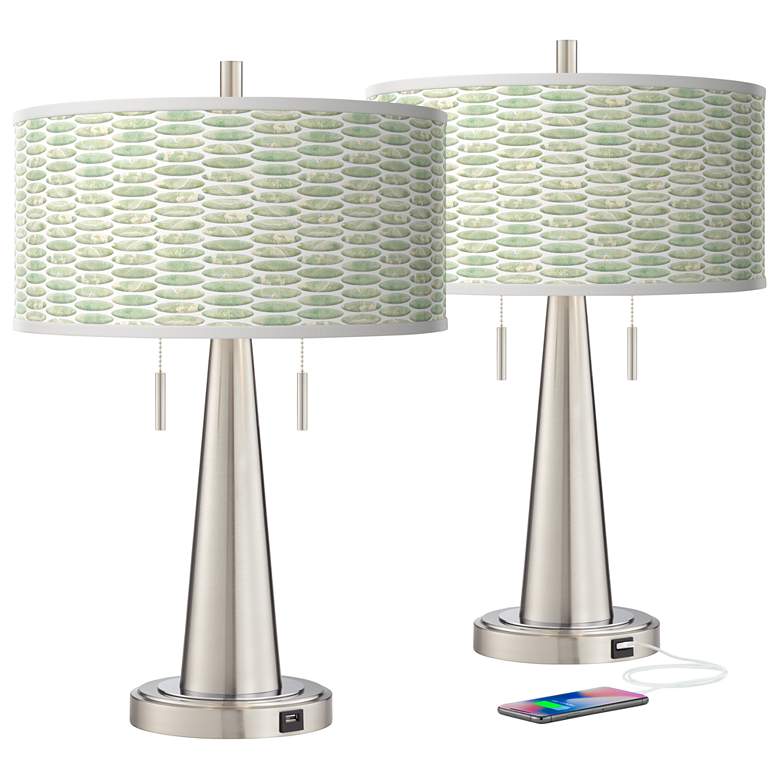 Image 2 Giclee Glow Vicki 23" Oval Tempo Shade Nickel USB Lamps Set of 2