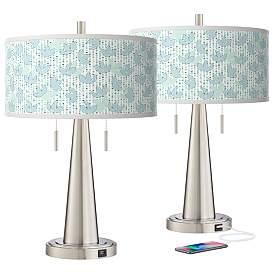 Image2 of Giclee Glow Vicki 23" Spring Shade with Nickel USB Lamps Set of 2