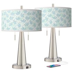 Giclee Glow Vicki 23&quot; Spring Shade with Nickel USB Lamps Set of 2