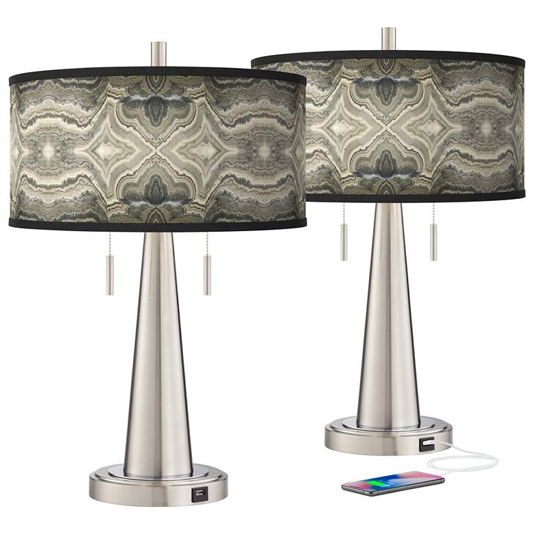 Image 2 Giclee Glow Vicki 23" Sprouting Marble Shade USB Table Lamps Set of 2