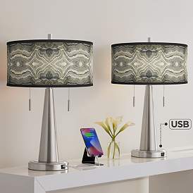 Image1 of Giclee Glow Vicki 23" Sprouting Marble Shade USB Table Lamps Set of 2
