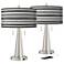 Giclee Glow Vicki 23" Stripes Noir Nickel USB Table Lamps Set of 2