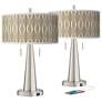 Giclee Glow Vicki 23" Swell Shade with Nickel USB Table Lamps Set of 2