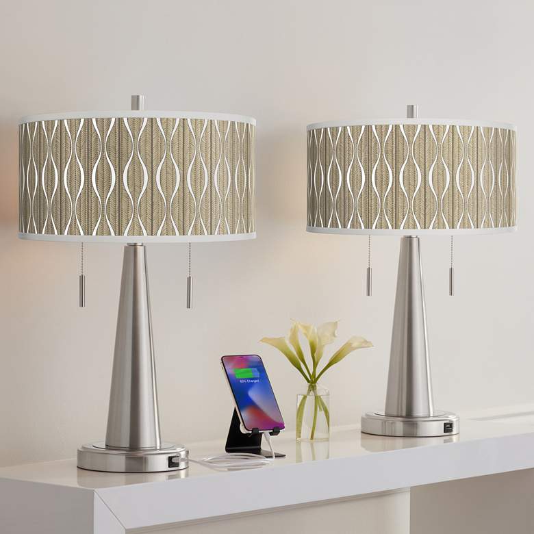 Image 1 Giclee Glow Vicki 23" Swell Shade with Nickel USB Table Lamps Set of 2