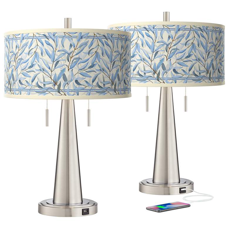 Image 2 Giclee Glow Vicki with Blue Amity Shade 23 inch Nickel USB Lamps Set of 2