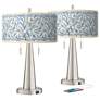Giclee Glow Vicki with Blue Amity Shade 23" Nickel USB Lamps Set of 2