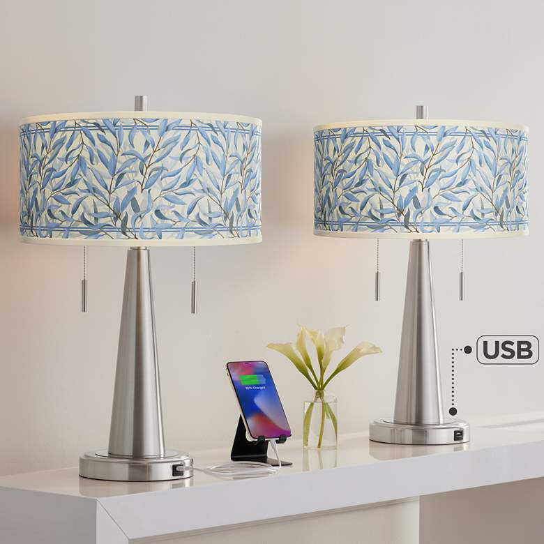 Image 1 Giclee Glow Vicki with Blue Amity Shade 23 inch Nickel USB Lamps Set of 2