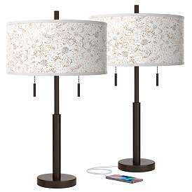 Image1 of Giclee Glow Windflowers Robbie Bronze USB Table Lamps Set of 2