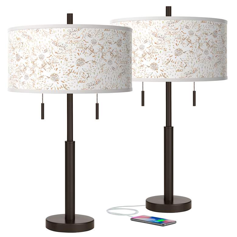 Image 1 Giclee Glow Windflowers Robbie Bronze USB Table Lamps Set of 2