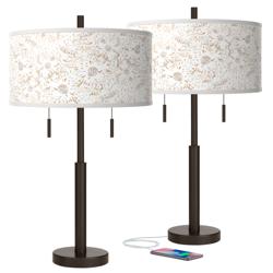 Giclee Glow Windflowers Robbie Bronze USB Table Lamps Set of 2